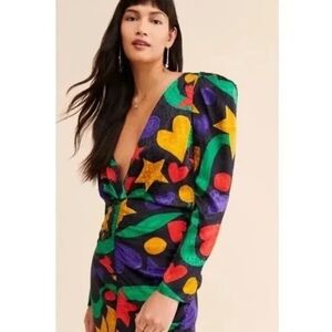 Ronny Kobo Astrid Silk Colorful Abstract Print Women's Dress Size XS
